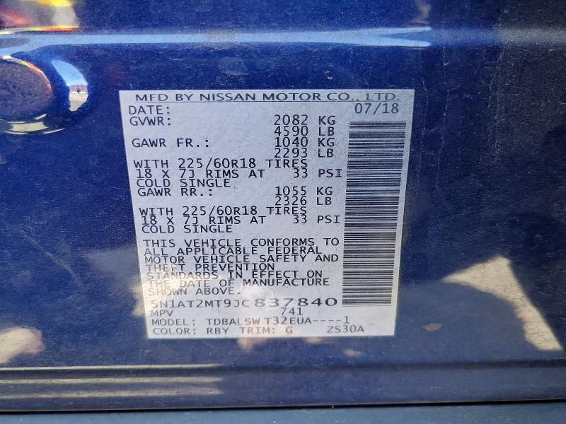 46954956 :رقم المزاد ، 5N1AT2MT9JC837840 vin ، 2018 Nissan Rogue مزاد بيع