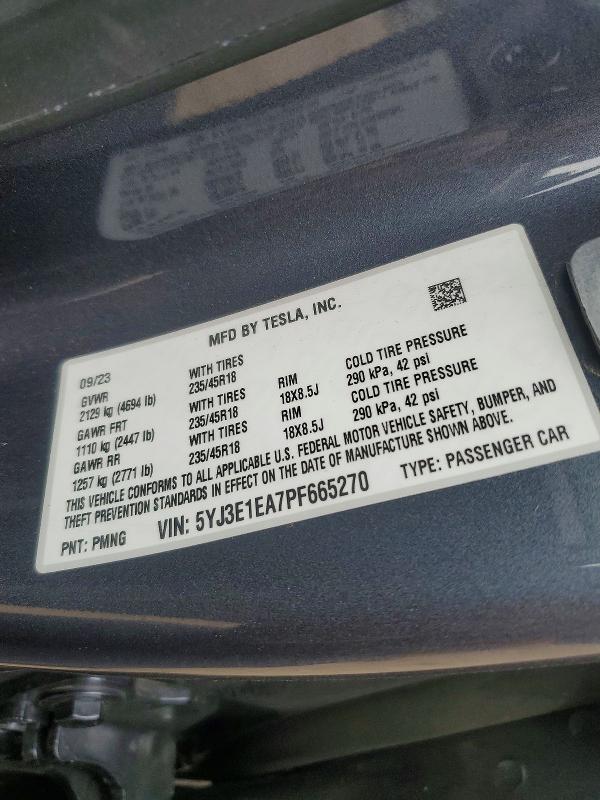 Продаж на аукціоні авто 2023 Tesla Model 3, vin: 5YJ3E1EA7PF665270, номер лоту: 48716436