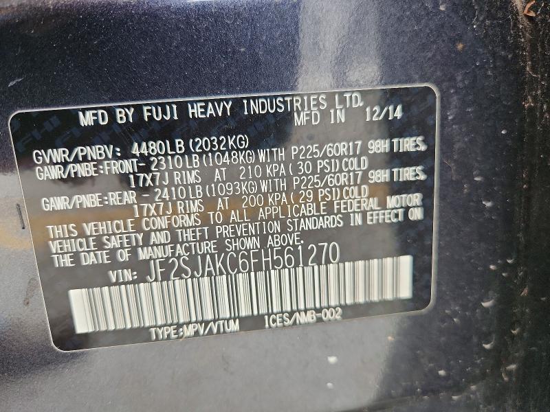 2015 Subaru Forester მანქანა იყიდება აუქციონზე, vin: JF2SJAKC6FH561270, აუქციონის ნომერი: 51529246