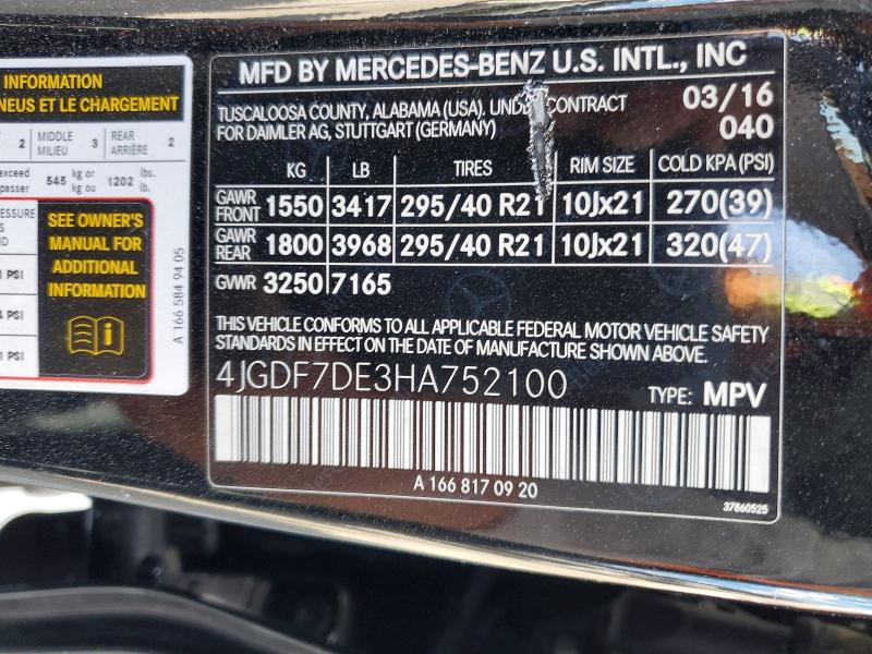 Продаж на аукціоні авто 2017 Mercedes-benz Gls, vin: 4JGDF7DE3HA752100, номер лоту: 51201826