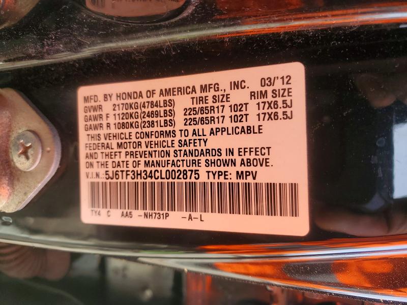 Aukcja sprzedaży 2012 Honda Crosstour, vin: 5J6TF3H34CL002875, numer aukcji: 49954976