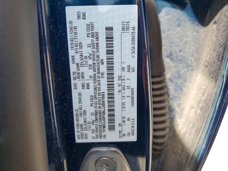 Aukcja sprzedaży 2020 Ford Escape, vin: 1FMCU0F68LUB97893, numer aukcji: 50982866