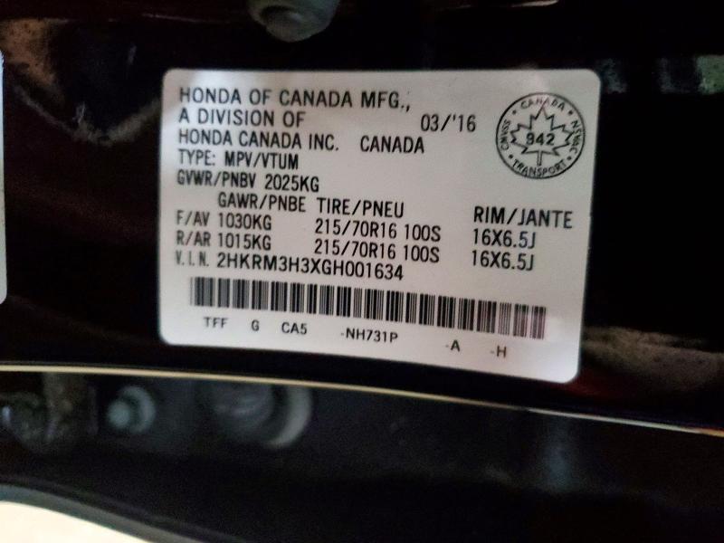 Продажа на аукционе авто 2016 Honda Cr-v, vin: 2HKRM3H3XGH001634, номер лота: 46355266