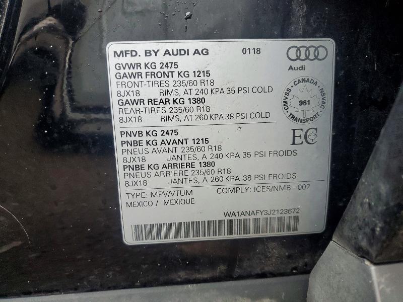 Продажа на аукционе авто 2018 Audi Q5, vin: WA1ANAFY3J2123672, номер лота: 47967776