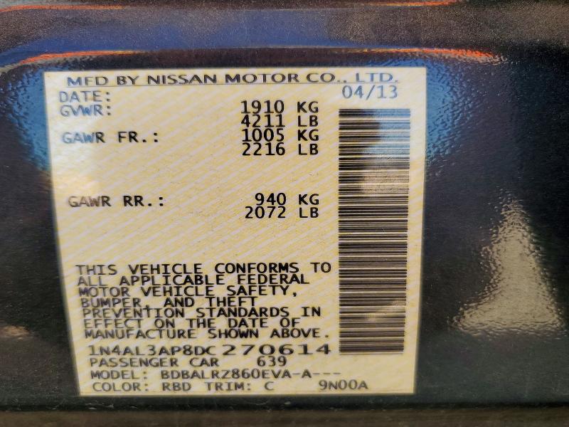 2013 Nissan Altima მანქანა იყიდება აუქციონზე, vin: 1N4AL3AP8DC270614, აუქციონის ნომერი: 51299926