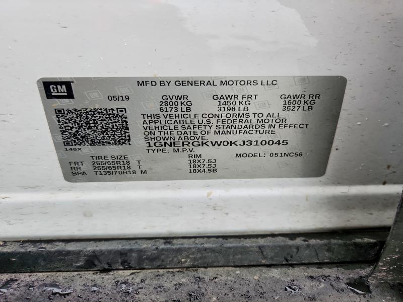 50987306 :رقم المزاد ، 1GNERGKW0KJ310045 vin ، 2019 Chevrolet Traverse مزاد بيع
