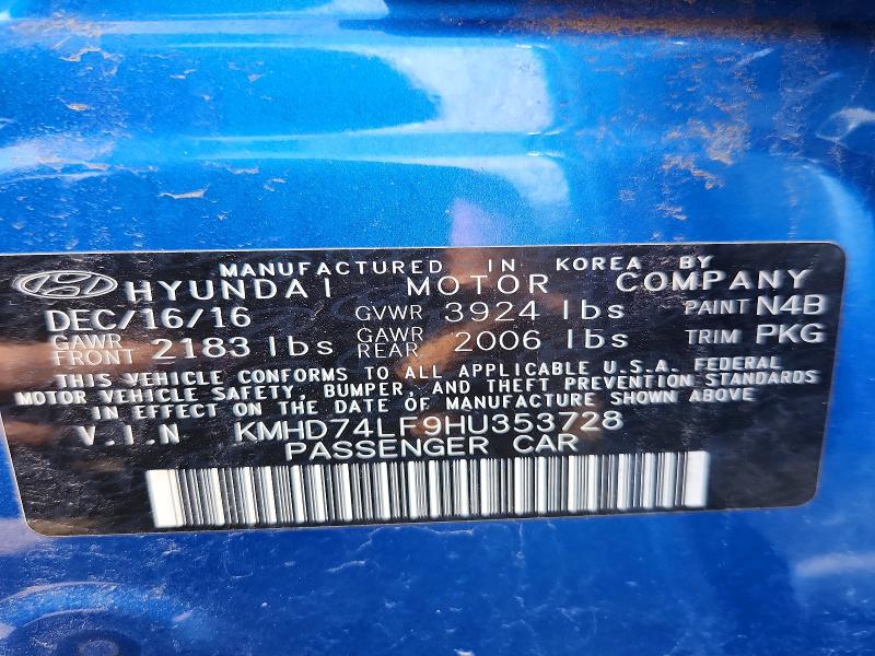 Продаж на аукціоні авто 2017 Hyundai Elantra, vin: KMHD74LF9HU353728, номер лоту: 50264646