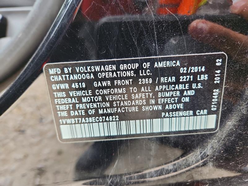 51499716 :رقم المزاد ، 1VWBT7A38EC074822 vin ، 2014 Volkswagen Passat مزاد بيع
