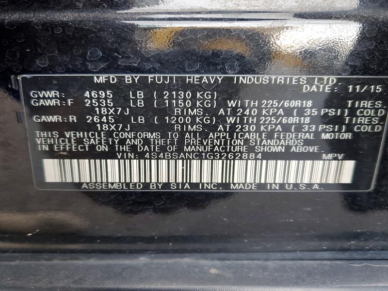 Aukcja sprzedaży 2016 Subaru Outback, vin: 4S4BSANC1G3262884, numer aukcji: 48637316
