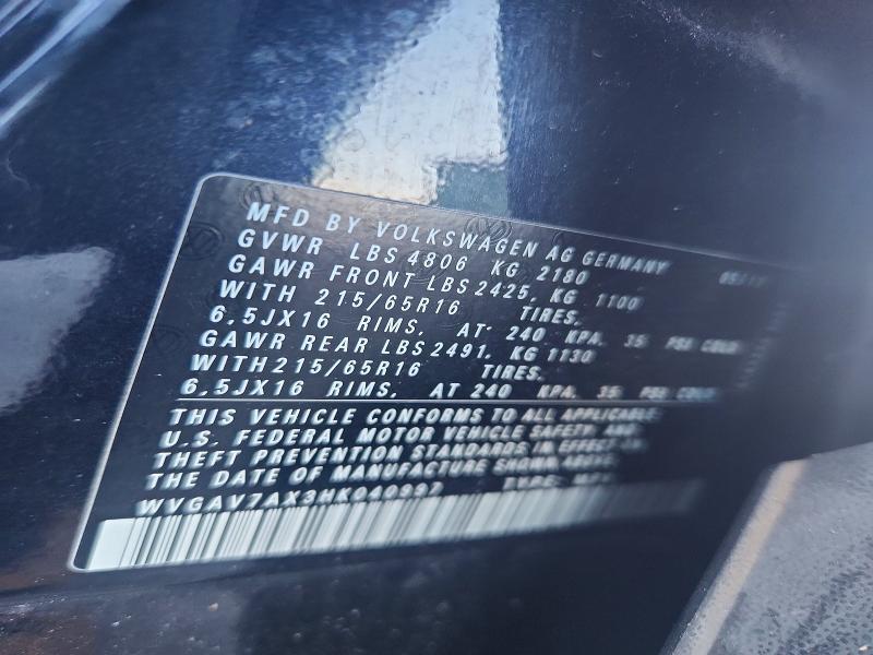 Aukcja sprzedaży 2017 Volkswagen Tiguan, vin: WVGAV7AX3HK040997, numer aukcji: 50580486