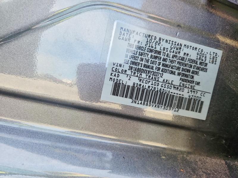 2022 Nissan Sentra მანქანა იყიდება აუქციონზე, vin: 3N1AB8DVXNY303712, აუქციონის ნომერი: 49004226