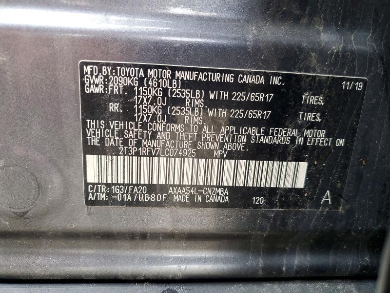 50110996 :رقم المزاد ، 2T3P1RFV7LC074925 vin ، 2020 Toyota Rav4 مزاد بيع