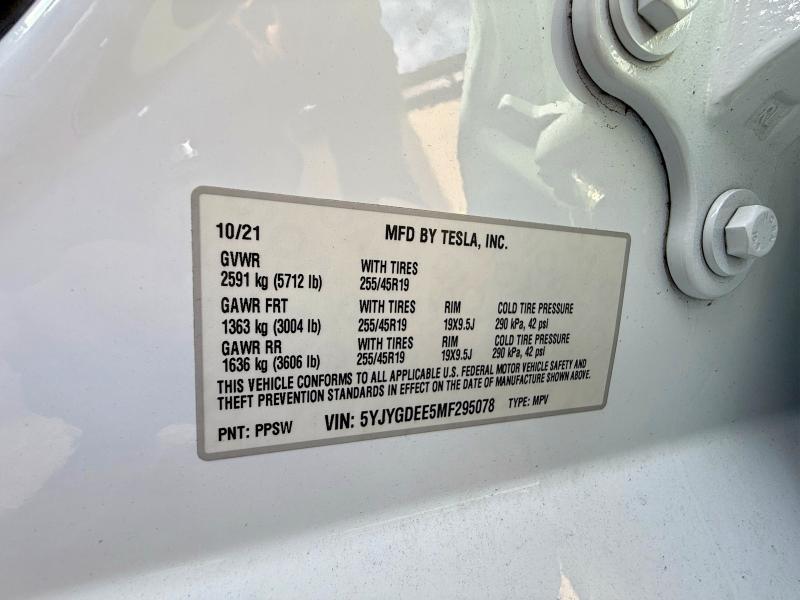 51419366 :رقم المزاد ، 5YJYGDEE5MF295078 vin ، 2021 Tesla Model Y مزاد بيع