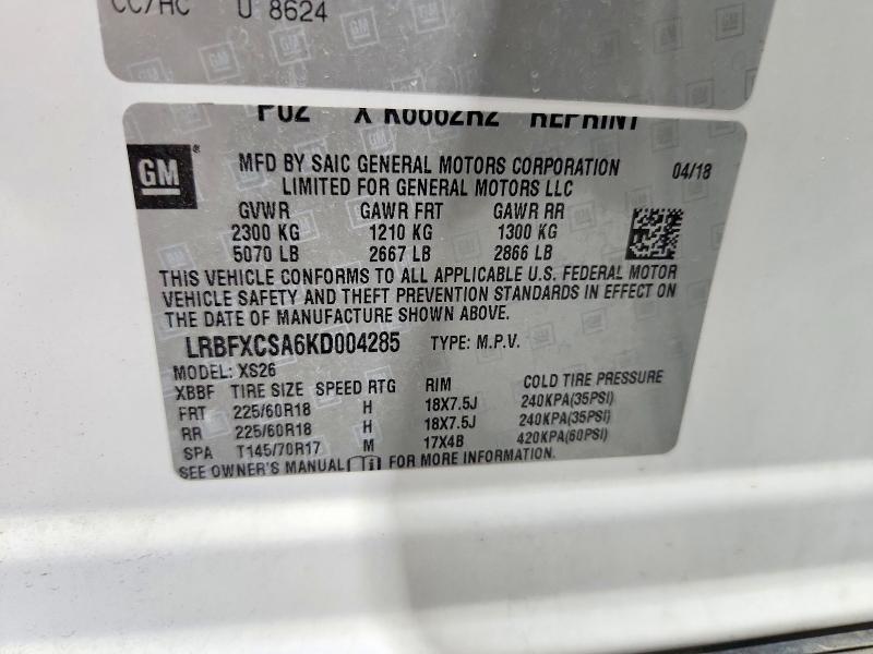 48564136 :رقم المزاد ، LRBFXCSA6KD004285 vin ، 2019 Buick Envision مزاد بيع