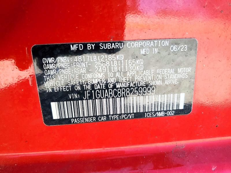 2024 Subaru Impreza მანქანა იყიდება აუქციონზე, vin: JF1GUABC8R8259999, აუქციონის ნომერი: 51446466