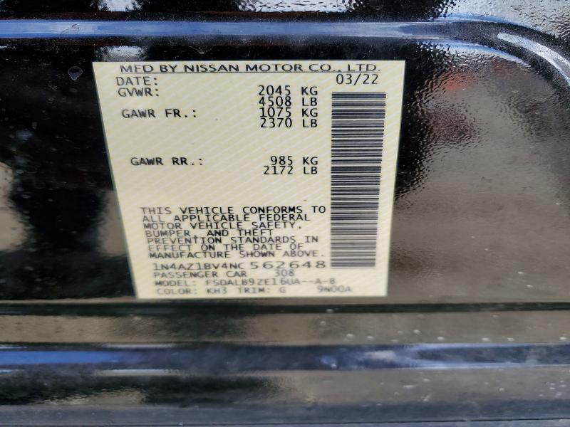 Aukcja sprzedaży 2022 Nissan Leaf, vin: 1N4AZ1BV4NC562648, numer aukcji: 48695636