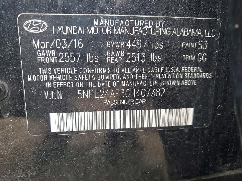 51718636 :رقم المزاد ، 5NPE24AF3GH407382 vin ، 2016 Hyundai Sonata مزاد بيع