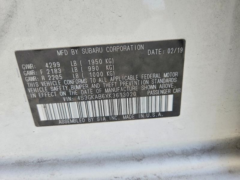 2019 Subaru Impreza მანქანა იყიდება აუქციონზე, vin: 4S3GKAB6XK3613020, აუქციონის ნომერი: 48802906