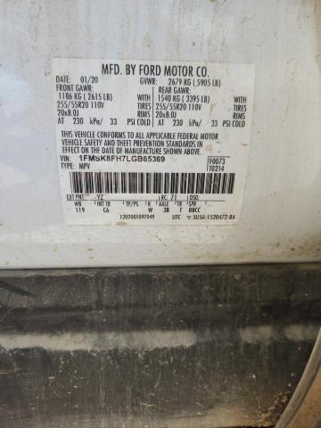 2020 Ford Explorer მანქანა იყიდება აუქციონზე, vin: 1FMSK8FH7LGB65369, აუქციონის ნომერი: 50836256