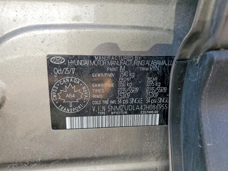2018 Hyundai Santa Fe Sport მანქანა იყიდება აუქციონზე, vin: 5NMZUDLA4JH086955, აუქციონის ნომერი: 48238456