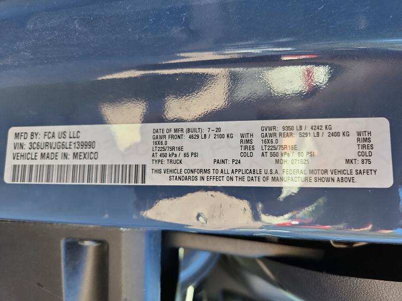 Продаж на аукціоні авто 2020 Ram Promaster 3500, vin: 3C6URVJG6LE139990, номер лоту: 48238126