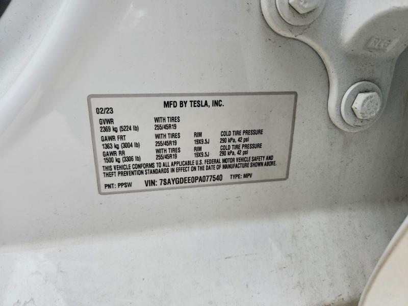 2023 Tesla Model Y მანქანა იყიდება აუქციონზე, vin: 7SAYGDEE0PA077540, აუქციონის ნომერი: 49060566