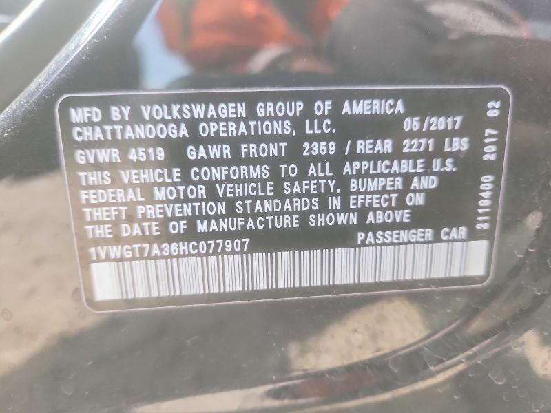 47326276 :رقم المزاد ، 1VWGT7A36HC077907 vin ، 2017 Volkswagen Passat مزاد بيع