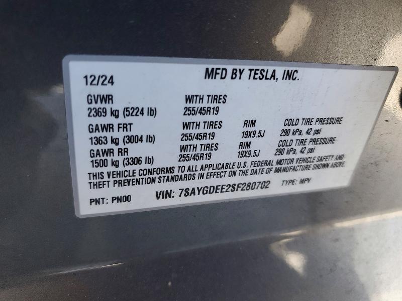 Aukcja sprzedaży 2025 Tesla Model Y, vin: 7SAYGDEE2SF280702, numer aukcji: 48428586