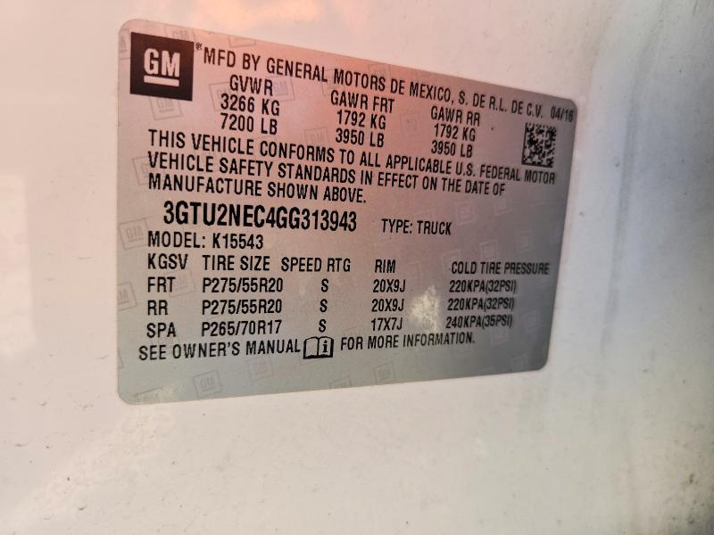 Продаж на аукціоні авто 2016 Gmc Sierra, vin: 3GTU2NEC4GG313943, номер лоту: 48582736