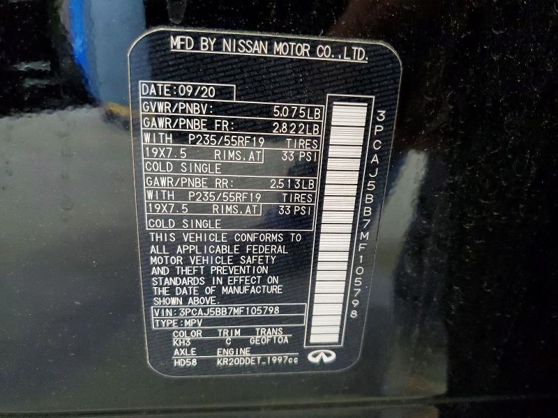 49608886 :رقم المزاد ، 3PCAJ5BB7MF105798 vin ، 2021 Infiniti Qx50 مزاد بيع