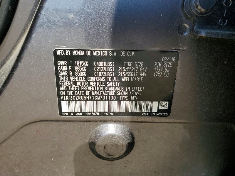 Продаж на аукціоні авто 2016 Honda Hr-v, vin: 3CZRU5H71GM731130, номер лоту: 50391446