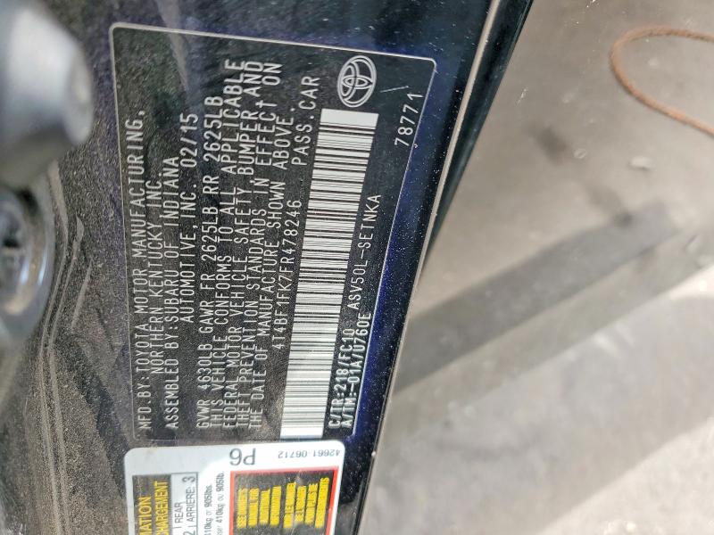 51033996 :رقم المزاد ، 4T4BF1FK7FR478246 vin ، 2015 Toyota Camry مزاد بيع