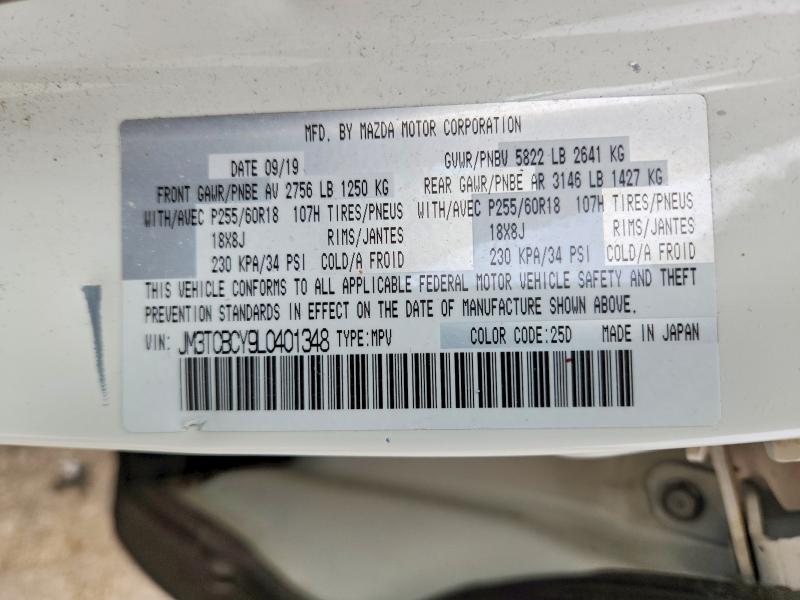 2020 Mazda Cx-9 მანქანა იყიდება აუქციონზე, vin: JM3TCBCY9L0401348, აუქციონის ნომერი: 51197086