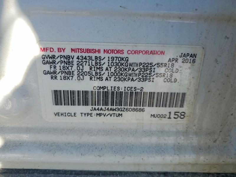 Aukcja sprzedaży 2016 Mitsubishi Rvr, vin: JA4AJ4AW3GZ608686, numer aukcji: 48806316