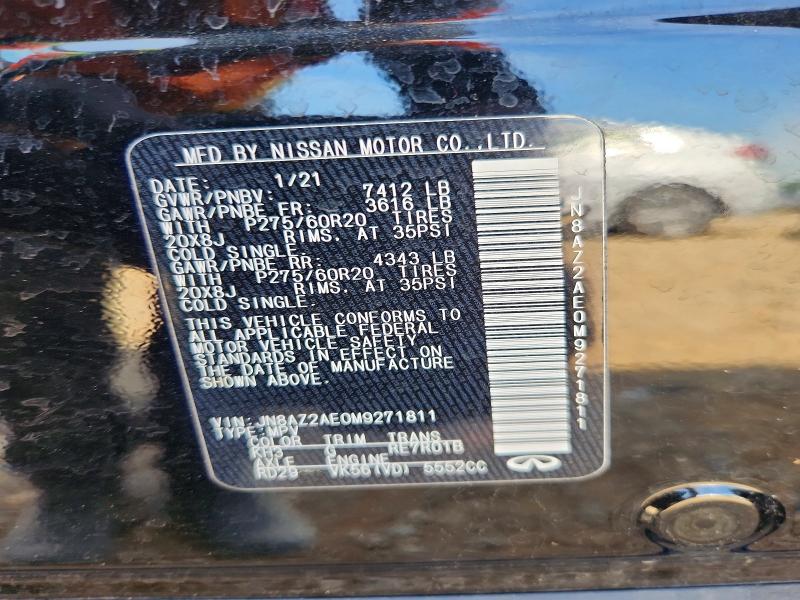 Aukcja sprzedaży 2021 Infiniti Qx80, vin: JN8AZ2AE0M9271811, numer aukcji: 50509406