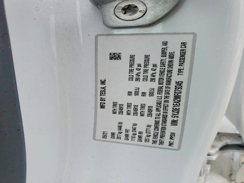 2021 Tesla Model 3 მანქანა იყიდება აუქციონზე, vin: 5YJ3E1EA2MF079345, აუქციონის ნომერი: 47457156