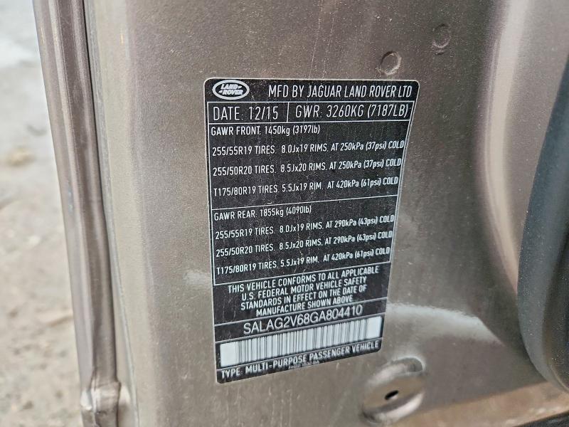47664006 :رقم المزاد ، SALAG2V68GA804410 vin ، 2016 Land Rover Lr4 مزاد بيع