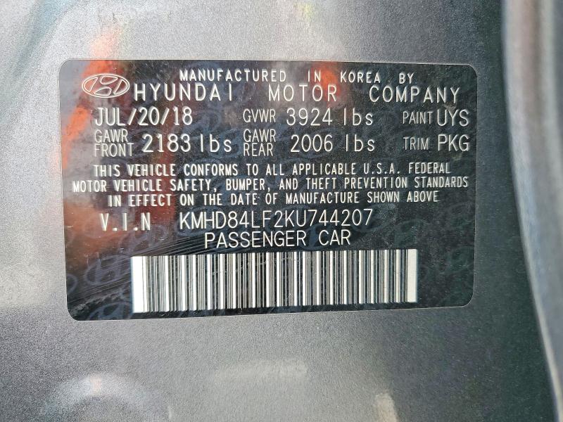 Продажа на аукционе авто 2019 Hyundai Elantra, vin: KMHD84LF2KU744207, номер лота: 51118456