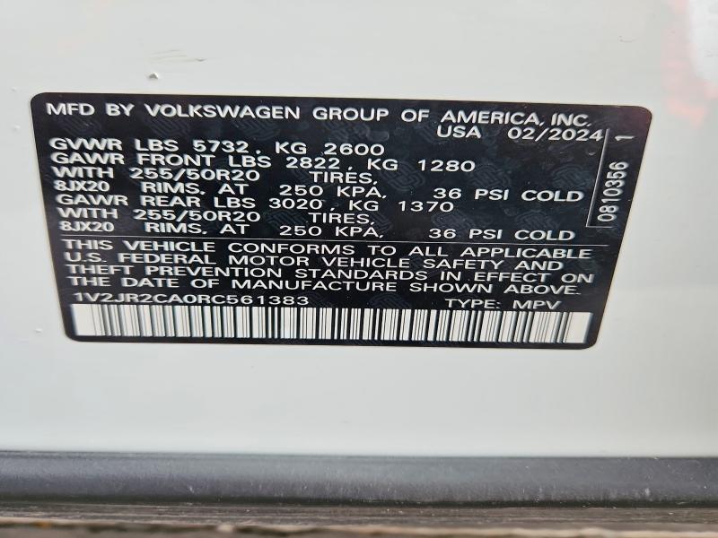 2024 Volkswagen Atlas მანქანა იყიდება აუქციონზე, vin: 1V2JR2CA0RC561383, აუქციონის ნომერი: 51101296
