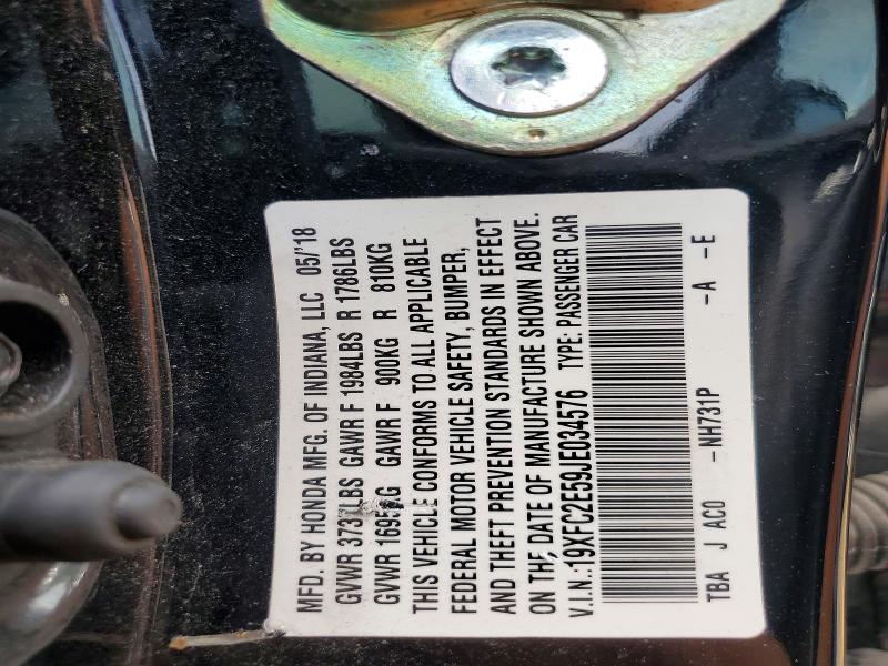 50187346 :رقم المزاد ، 19XFC2E59JE034576 vin ، 2018 Honda Civic مزاد بيع