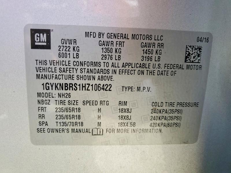 49414356 :رقم المزاد ، 1GYKNBRS1HZ106422 vin ، 2017 Cadillac Xt5 مزاد بيع