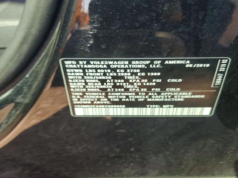 50318816 :رقم المزاد ، 1V2MR2CA6KC569006 vin ، 2019 Volkswagen Atlas مزاد بيع