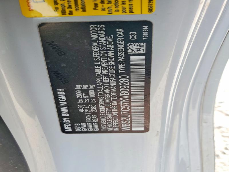 2019 Bmw M2 მანქანა იყიდება აუქციონზე, vin: WBS2U7C57KVB09280, აუქციონის ნომერი: 49051766