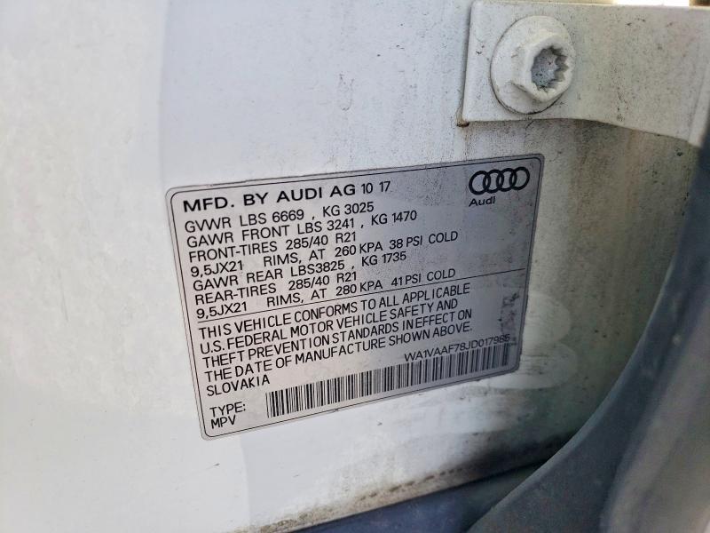 49875876 :رقم المزاد ، WA1VAAF78JD017985 vin ، 2018 Audi Q7 مزاد بيع
