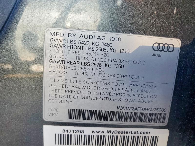 Aukcja sprzedaży 2017 Audi Q5, vin: WA1M2AFP0HA075089, numer aukcji: 51136246