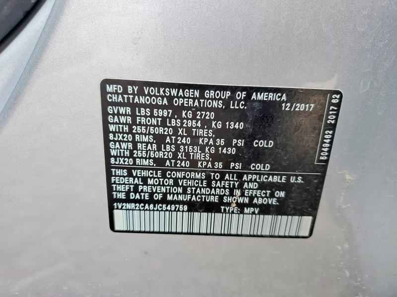 Aukcja sprzedaży 2018 Volkswagen Atlas, vin: 1V2NR2CA6JC549759, numer aukcji: 49071356