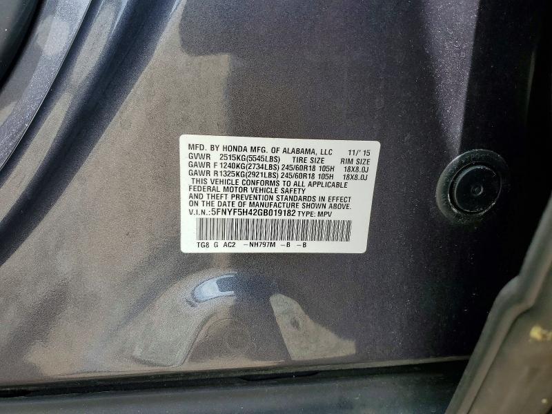 Продажа на аукционе авто 2016 Honda Pilot, vin: 5FNYF5H42GB019182, номер лота: 51945716