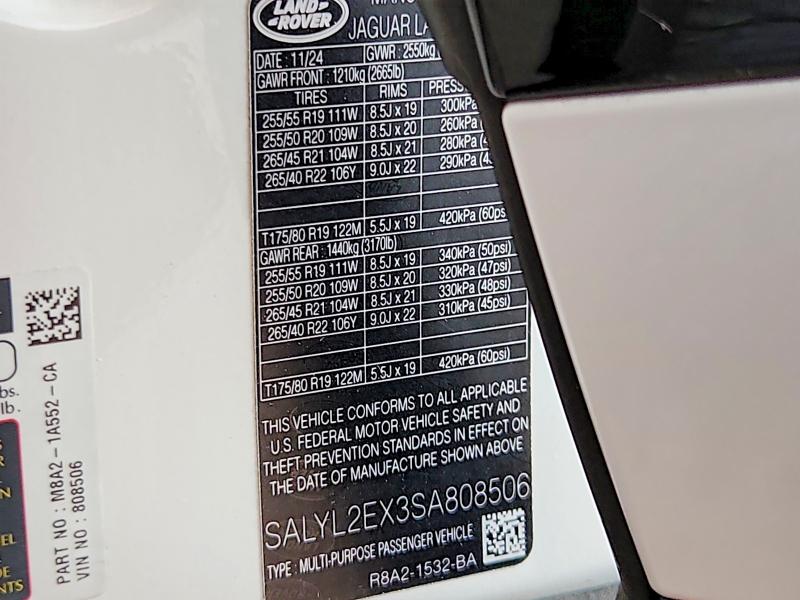 Продаж на аукціоні авто 2025 Land Rover Range Rover Velar, vin: SALYL2EX3SA808506, номер лоту: 50525836