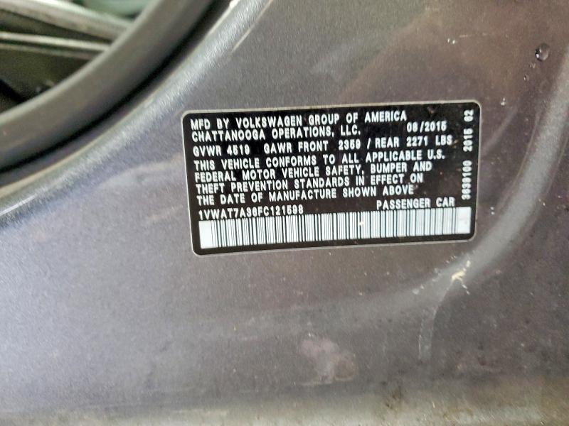 49780316 :رقم المزاد ، 1VWAT7A36FC121598 vin ، 2015 Volkswagen Passat مزاد بيع