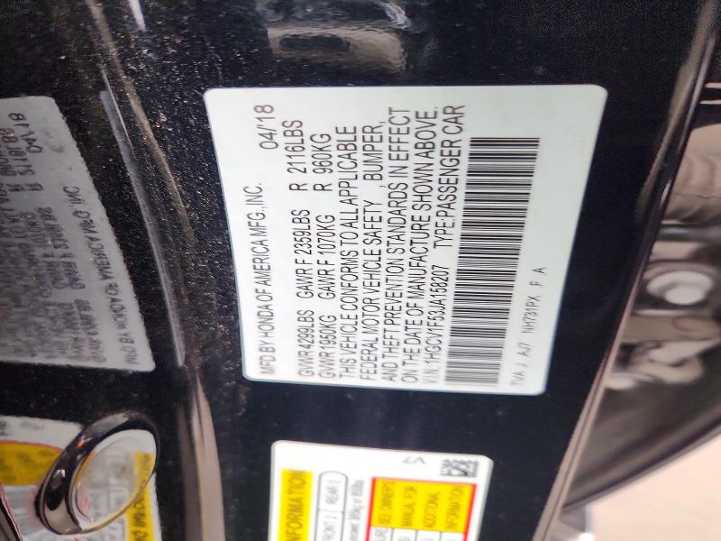 Продажа на аукционе авто 2018 Honda Accord, vin: 1HGCV1F53JA158207, номер лота: 49134906